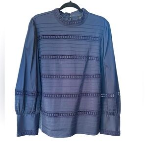 Halogen Crochet Navy Blue Blouse Size: XL